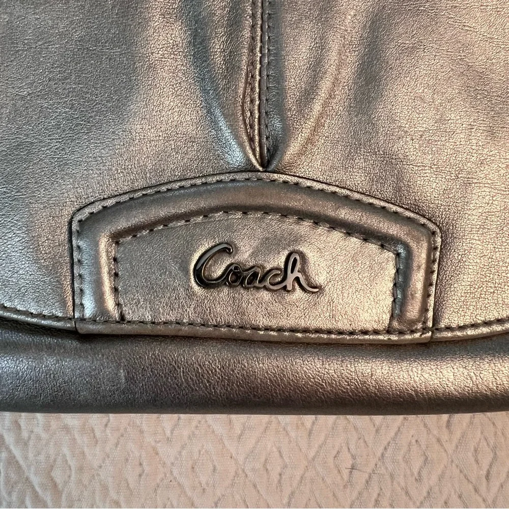 COACH Ashley Leather Wristlet Metallic Silver
